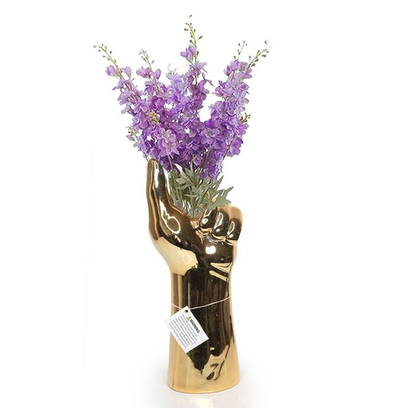 Metallic Gold Porcelain Hand Vase Floral Display Home Decor Thumbs Up Ceramic - Picture 2 of 12